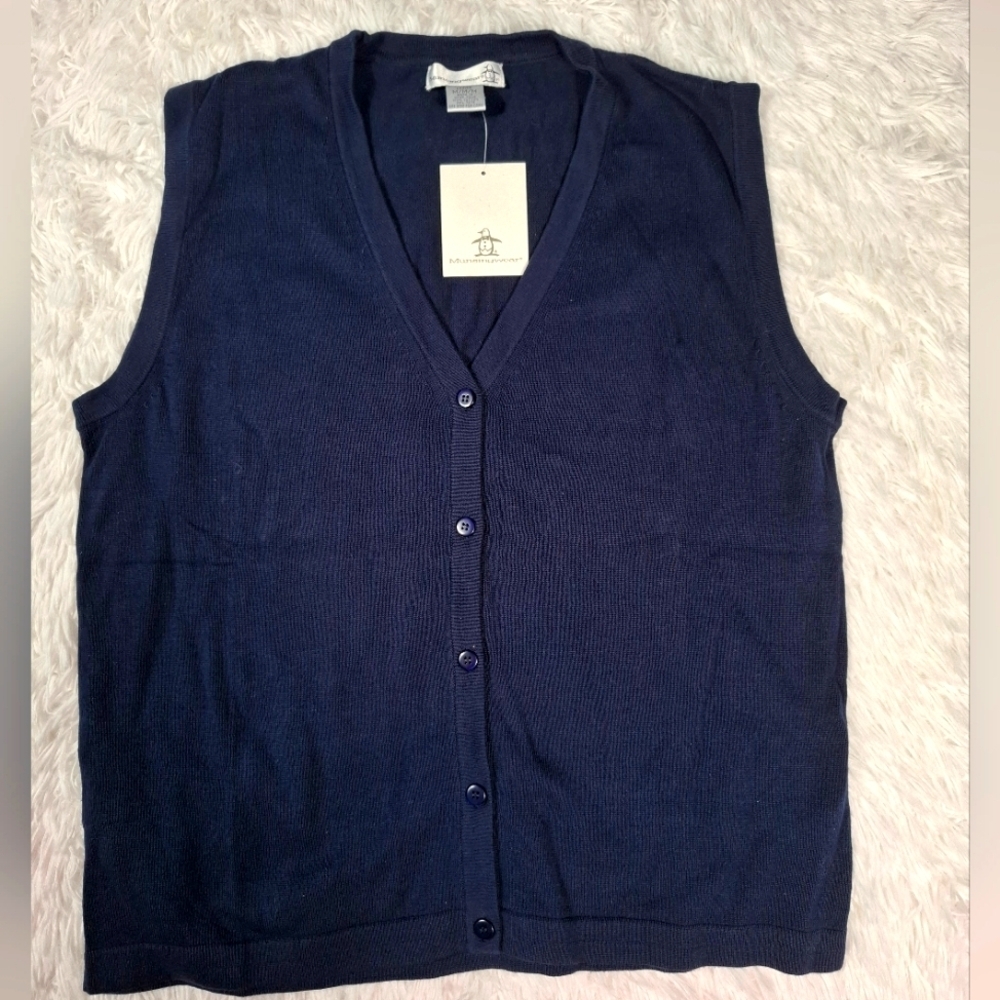 MUNSINGWEAR Penguin sweater vest Cardigan Women's 100% Cotton Blue Preppy Golf